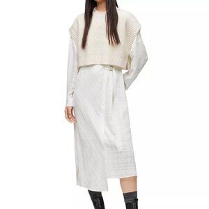 NWOT All Saints Cream Two Piece Layered Merino Wool Midi Dress (XS)